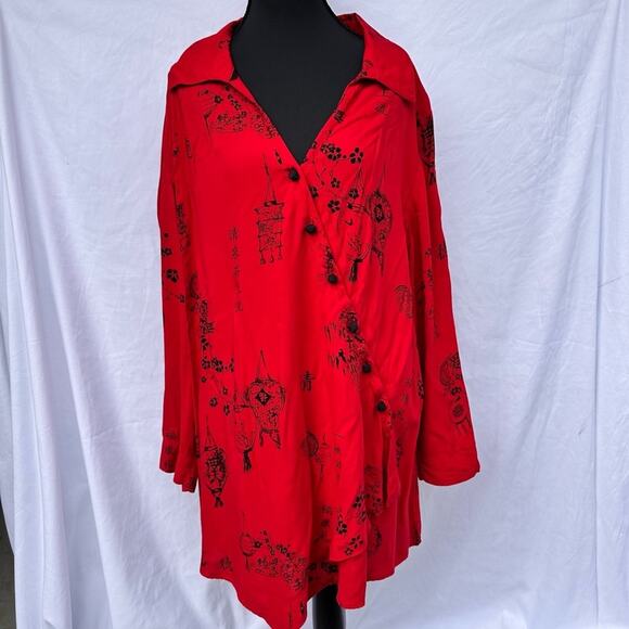 Soft Surroundings Tunic Shirt Pagoda Asian Kimono Sz Large L French Knit Buttons - Picture 1 of 10